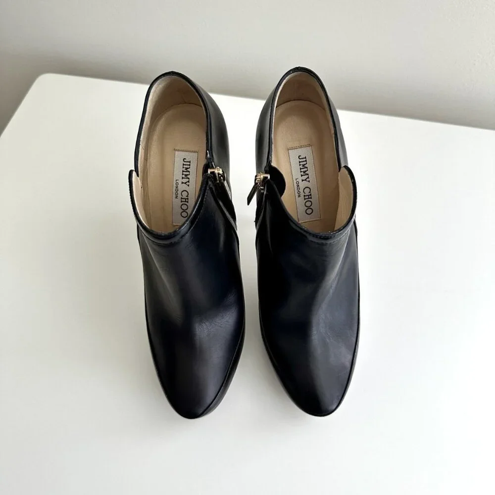 JIMMY CHOO 'Decoy' Black Leather Platform Ankle Booties Boots Size 38.5